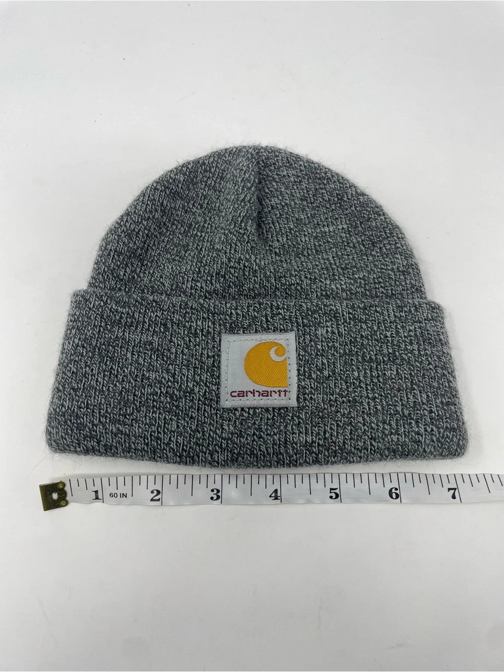 Baby Carhartt Gray Knit Cuffed Beanie with Yellow Logo Patch
